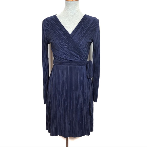 navy plisse wrap front mini dress